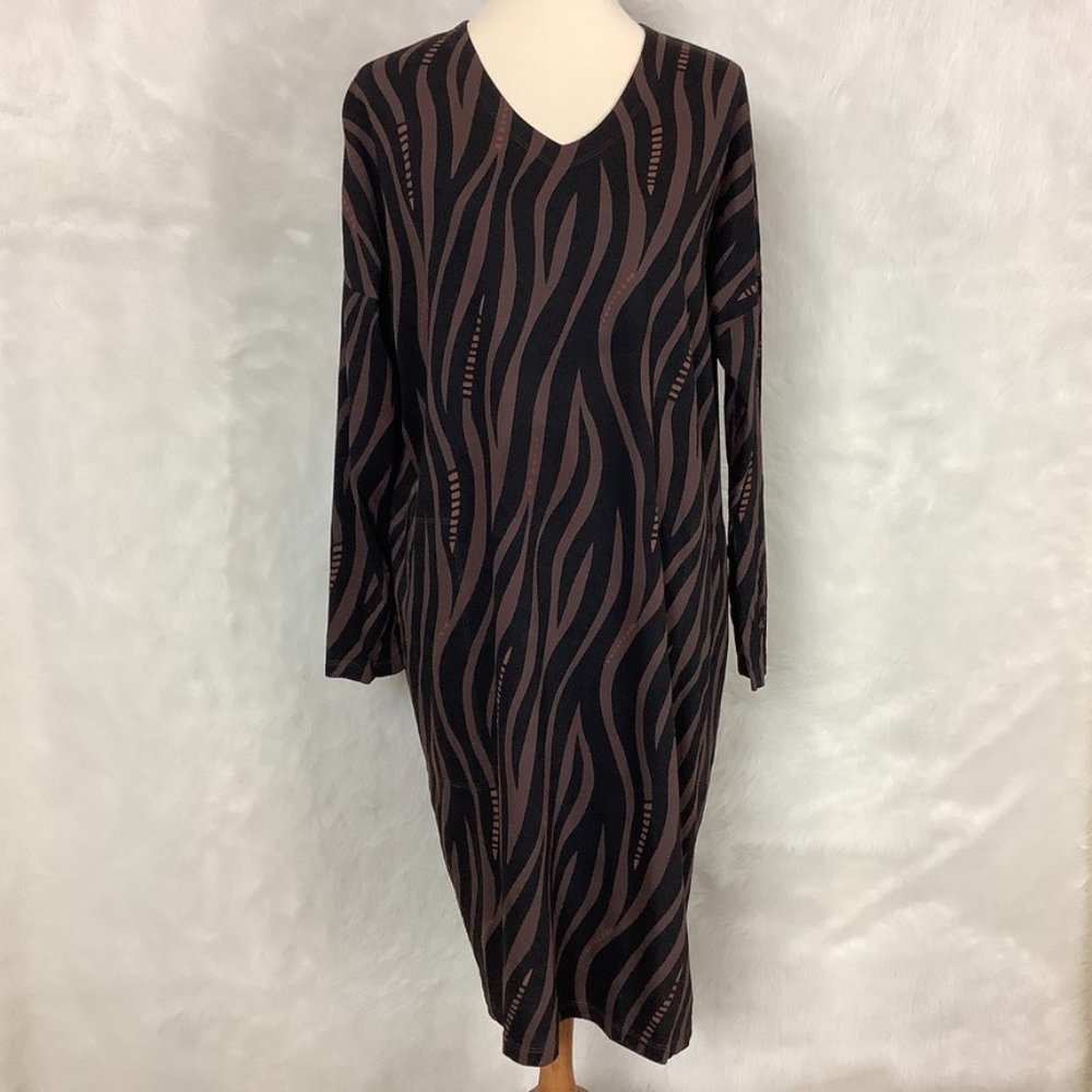 Gudrun Sjoden Brown & Black Wavy Stripe Long Sleeve Dress - Picture 1 of 7
